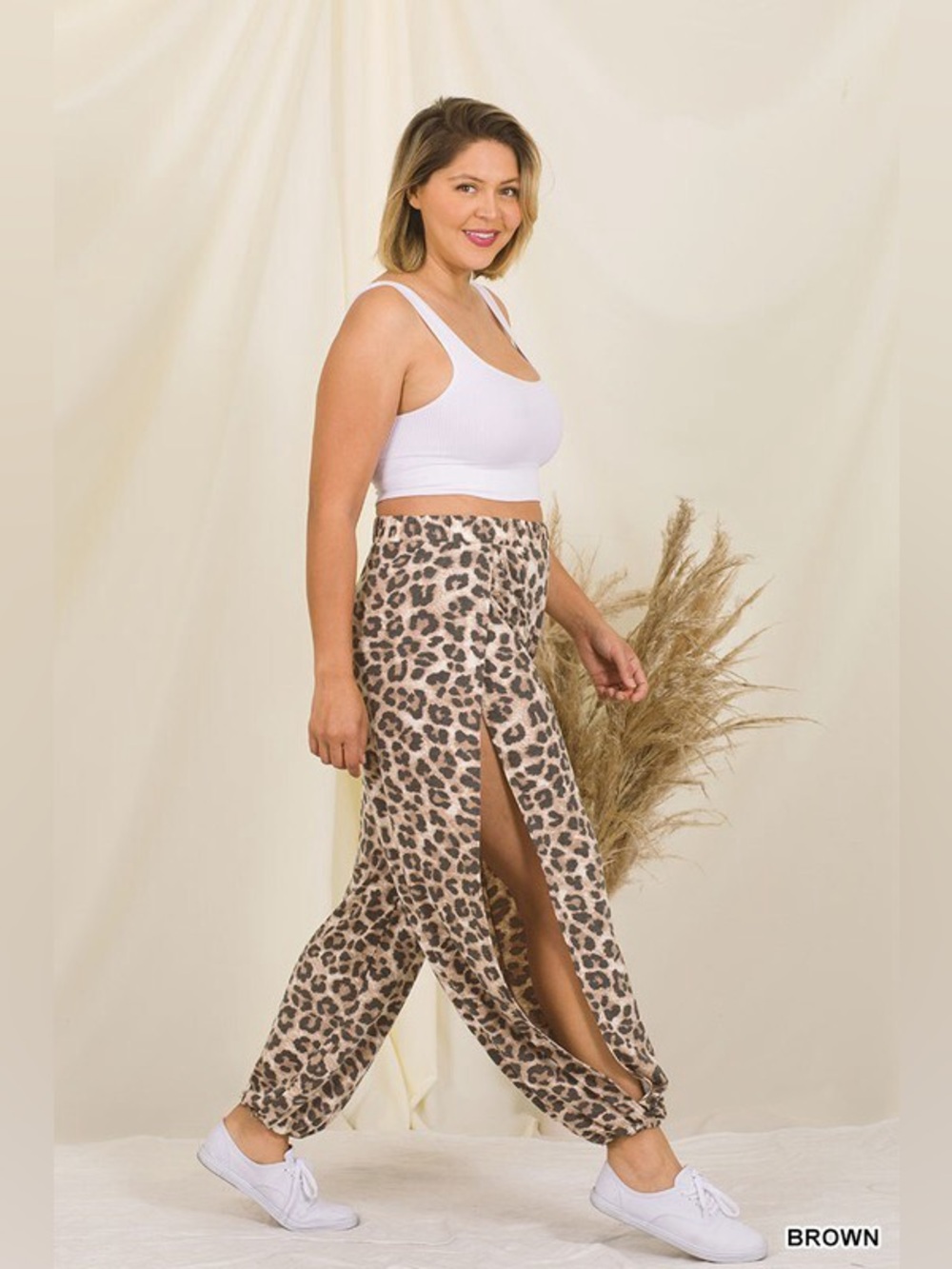 Zenana Brown Leopard Print Side-Split Pull-on Jogger Size 3X NIP - Picture 1 of 15